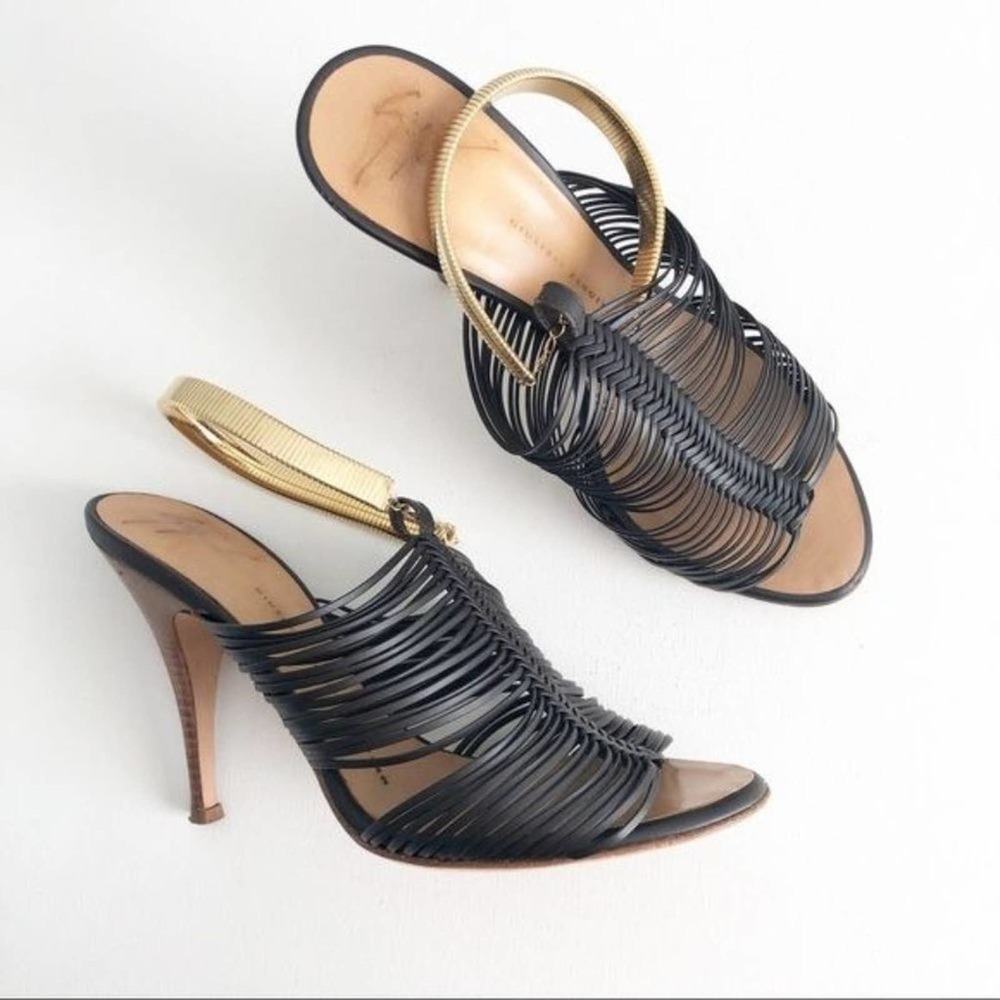 Giuseppe Zanotti Pissi Gold Ankle Band Leather Heeled Strap Sandals 36.5 / 6.5